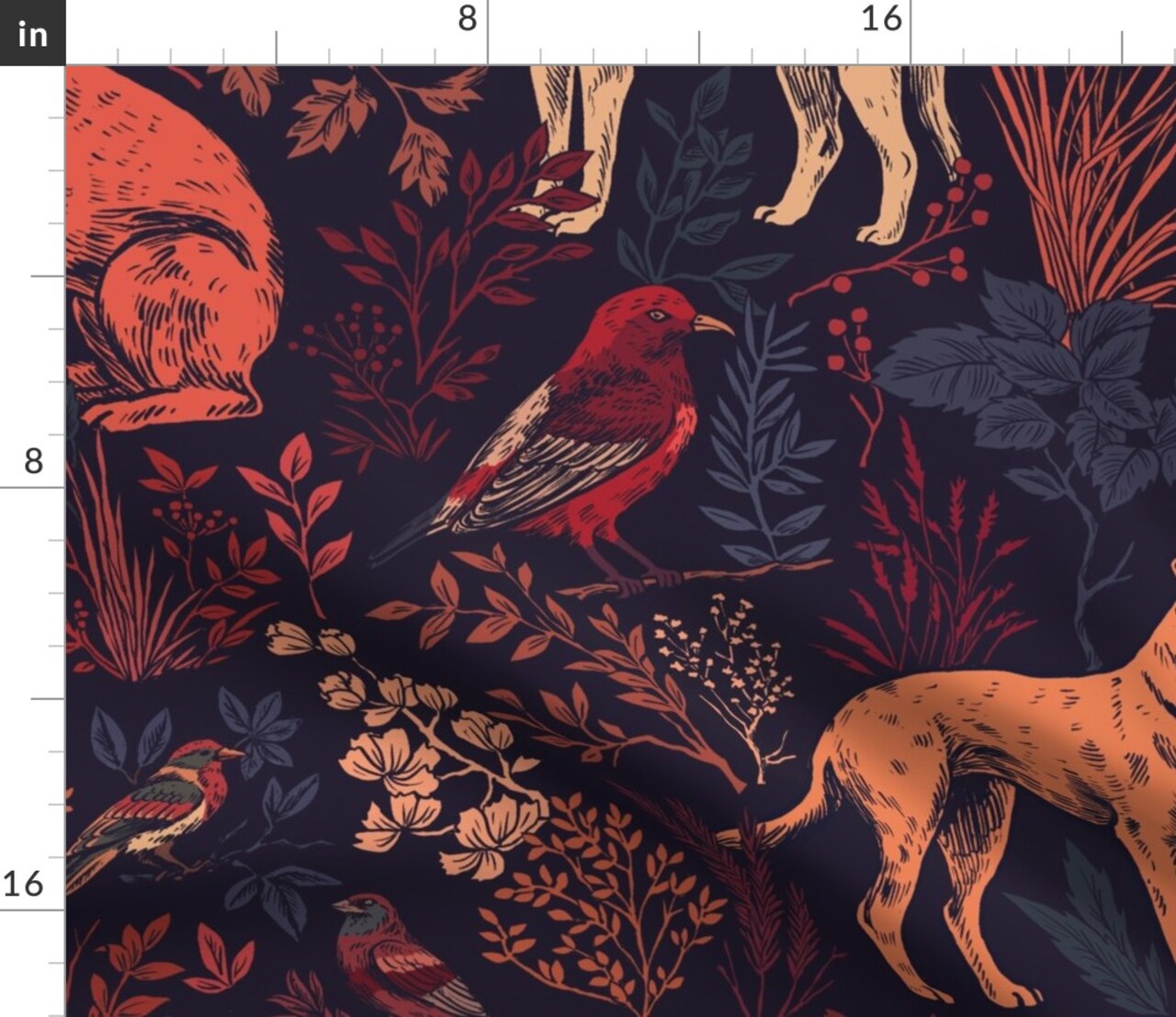 Hunting Dogs Wildlife Autumnal Nature Woodland Botanical Birds Sporting Dogs Large Scale Forest Hunting Earth Tones Animals Dogs Leaves Fall Custom Printed Fabric by Spoonflower Various Fabrics by the Yard or Fat Quarter